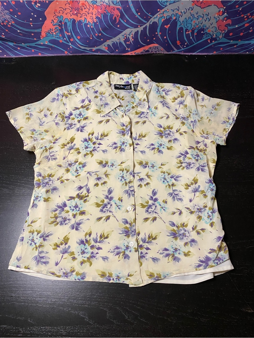 Style & Co. Pale Yellow Floral Short-Sleeve Button Down Shirt